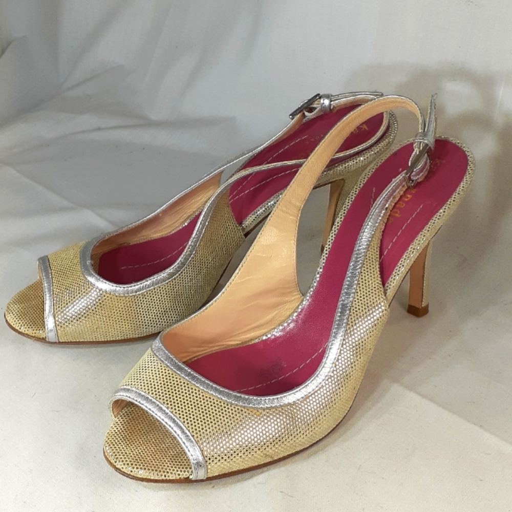 Kate Spade silver and cream polka dot heels size 6.5